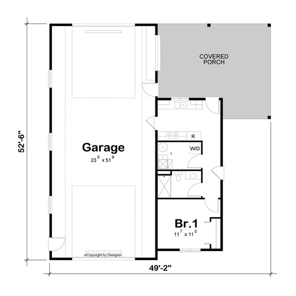 House Design - Floor Plan - Main Floor for Craftsman House Plan #20-2644 - 1 bed, 1 bath