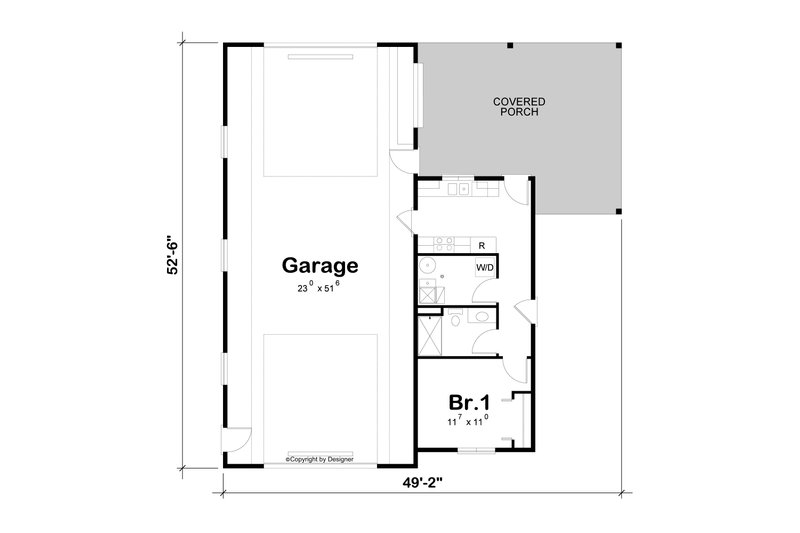 House Design - Floor Plan - Main Floor for Craftsman House Plan #20-2644 - 1 bed, 1 bath