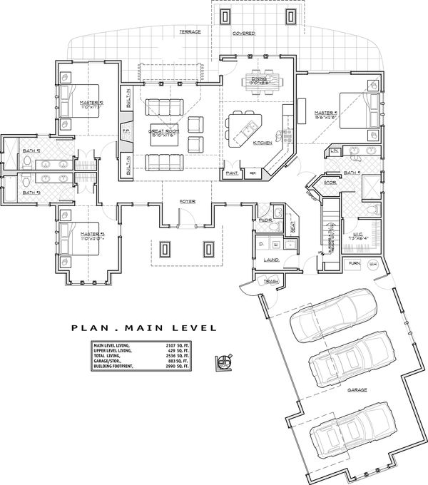 Architectural House Design - Craftsman Floor Plan - Main Floor Plan #892-11