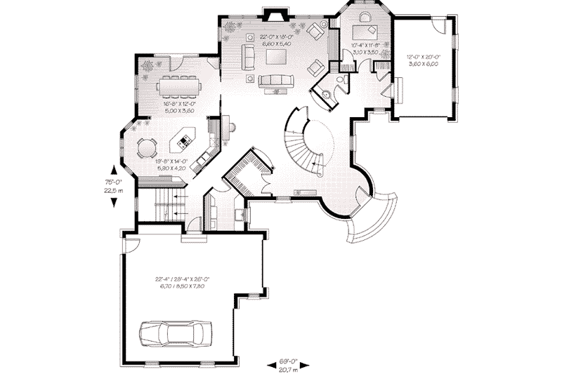 Home Plan - Floor Plan - Main Floor for European House Plan #23-576 - 3 bed, 2.5 bath