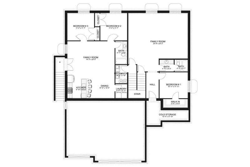 House Design - Floor Plan - Lower Floor for Ranch House Plan #1060-101 - 3 bed, 2 bath