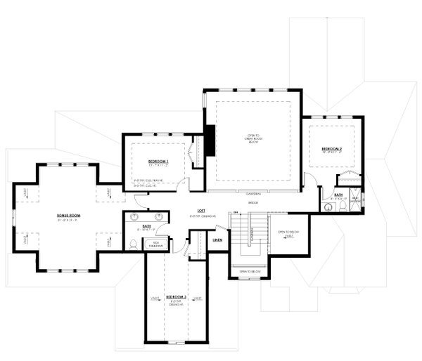 House Blueprint - Craftsman Floor Plan - Upper Floor Plan #1114-80