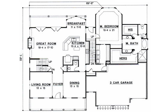 Floor Plan - Main Floor for Country House Plan #67-293 - 4 bed, 3 bath