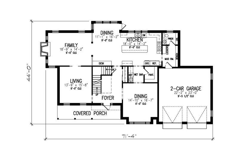 Architectural House Design - Floor Plan - Main Floor for Farmhouse House Plan #497-67 - 3 bed, 2.5 bath