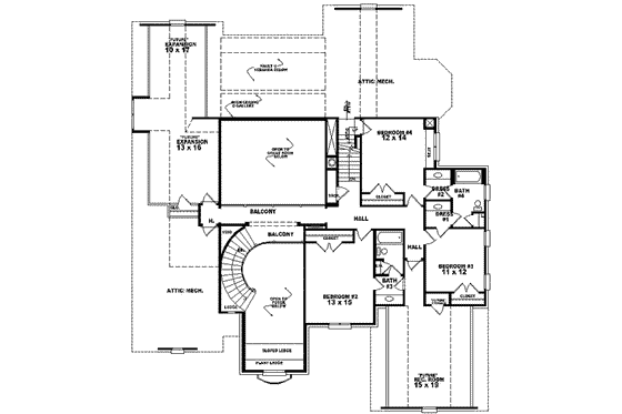 Floor Plan - Upper Floor for European House Plan #81-642 - 4 bed, 4 bath