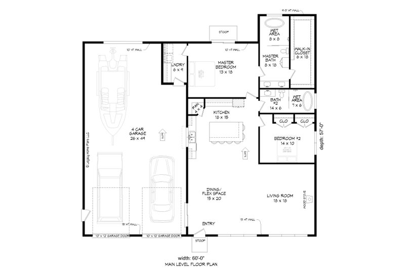 Home Plan - Floor Plan - Main Floor for Modern House Plan #932-832 - 2 bed, 2 bath