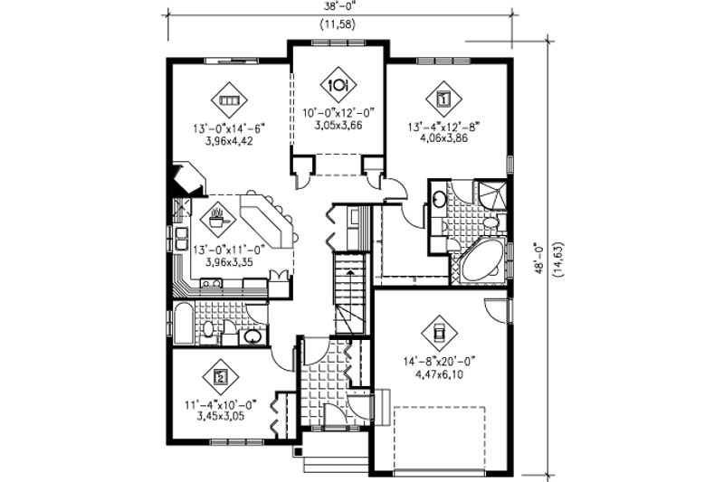 Dream House Plan - Floor Plan - Main Floor for Traditional House Plan #25-4118 - 2 bed, 2 bath