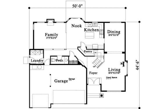Floor Plan - Main Floor for Traditional House Plan #78-174 - 3 bed, 2.5 bath