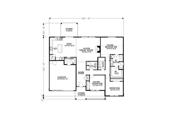 Floor Plan - Main Floor for Craftsman House Plan #53-566 - 3 bed, 2 bath