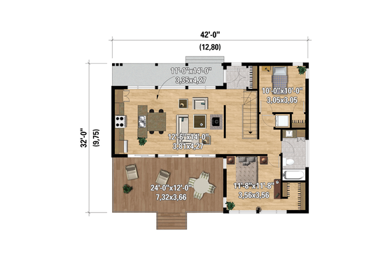Floor Plan - Main Floor for Cottage House Plan #25-4928 - 2 bed, 1 bath