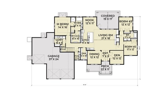Floor Plan - Main Floor for Craftsman House Plan #1070-65 - 3 bed, 2.5 bath