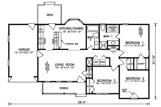 Floor Plan - Main Floor for Traditional House Plan #54-635 - 3 bed, 2 bath