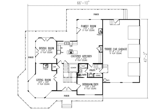 Floor Plan - Main Floor for Farmhouse House Plan #1-692 - 5 bed, 3 bath