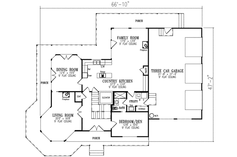 House Design - Floor Plan - Main Floor for Farmhouse House Plan #1-692 - 5 bed, 3 bath