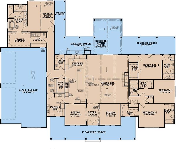 Architectural House Design - Floor Plan - Main Floor for Farmhouse House Plan #923-493 - 4 bed, 4.5 bath