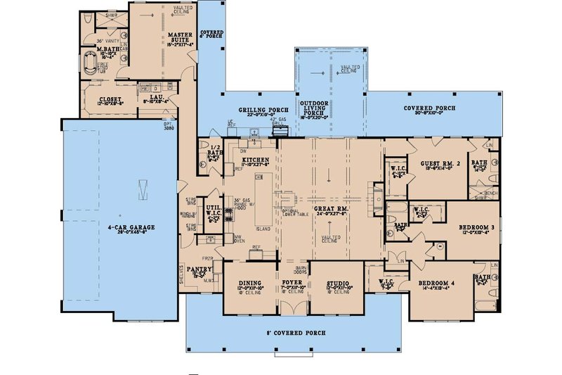 House Blueprint - Floor Plan - Main Floor for Farmhouse House Plan #923-493 - 4 bed, 4.5 bath