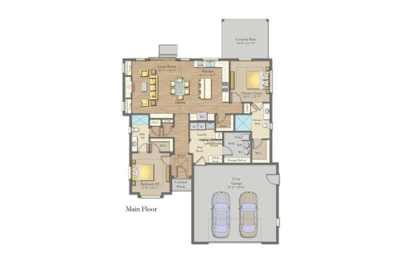 House Design - Floor Plan - Main Floor for Craftsman House Plan #1057-44 - 2 bed, 2 bath