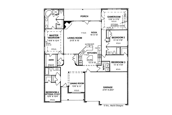 Floor Plan - Main Floor for Traditional House Plan #20-323 - 4 bed, 3 bath