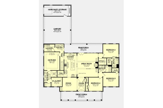 Floor Plan - Main Floor for Farmhouse House Plan #430-215 - 4 bed, 3 bath
