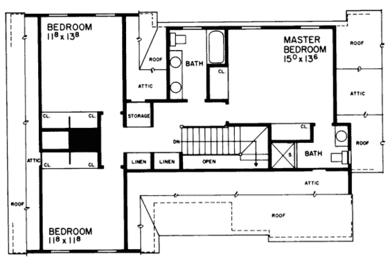 Floor Plan - Upper Floor for Country House Plan #72-352 - 3 bed, 2.5 bath