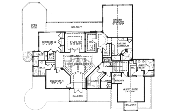Floor Plan - Upper Floor for Mediterranean House Plan #27-225 - 4 bed, 4.5 bath