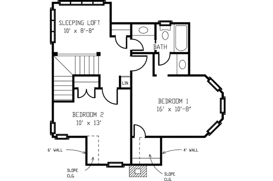 Floor Plan - Upper Floor for European House Plan #410-251 - 2 bed, 1.5 bath