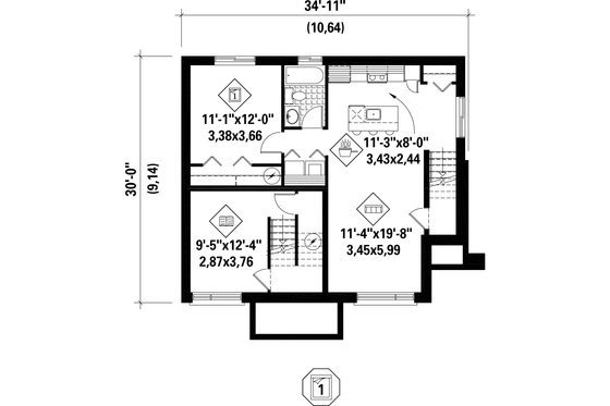 Floor Plan - Lower Floor for Contemporary House Plan #25-4400 - 3 bed, 2 bath