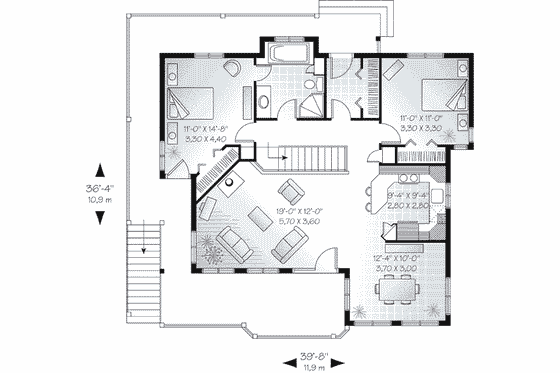 Floor Plan - Main Floor for Traditional House Plan #23-494 - 2 bed, 1 bath