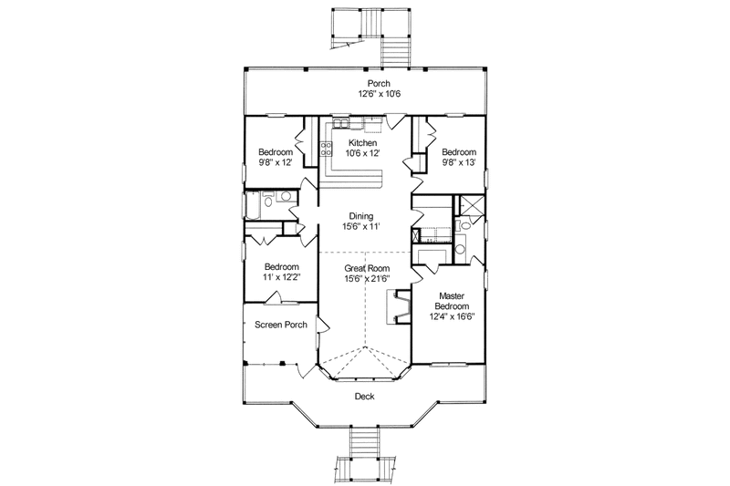 Architectural House Design - Floor Plan - Main Floor for Beach House Plan #37-144 - 4 bed, 2 bath