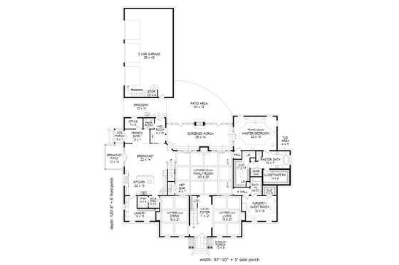 Floor Plan - Main Floor for Colonial House Plan #932-1 - 6 bed, 5.5 bath