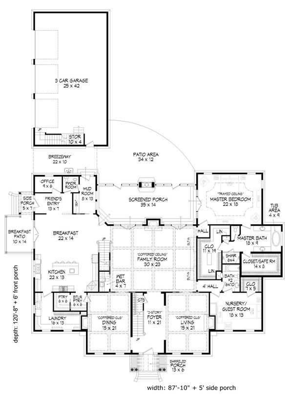 Architectural House Design - Colonial Floor Plan - Main Floor Plan #932-1