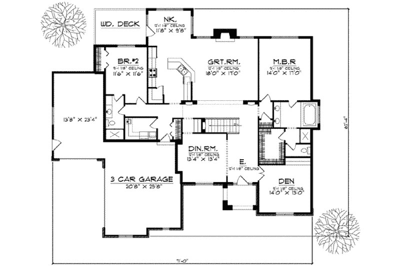 Dream House Plan - Floor Plan - Main Floor for European House Plan #70-588 - 2 bed, 1.5 bath