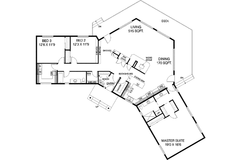 Home Plan - Floor Plan - Main Floor for Ranch House Plan #60-338 - 3 bed, 2 bath