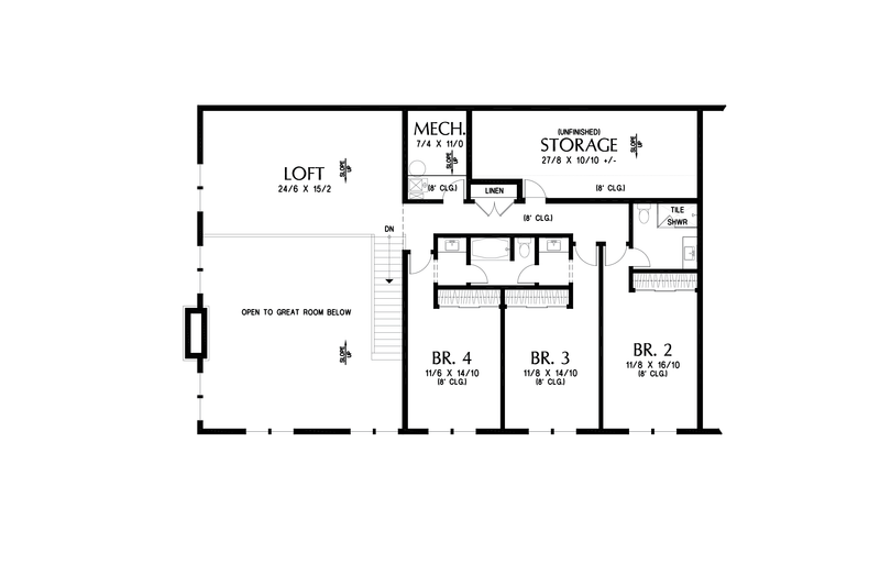 House Blueprint - Floor Plan - Upper Floor for Barndominium House Plan #48-1204 - 4 bed, 3.5 bath
