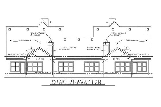 Exterior - Rear Elevation for Cottage House Plan #20-1351 - 3 bed, 2.5 bath