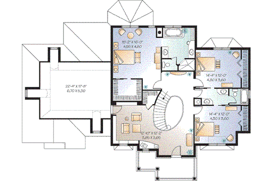 Floor Plan - Upper Floor for European House Plan #23-667 - 3 bed, 2.5 bath
