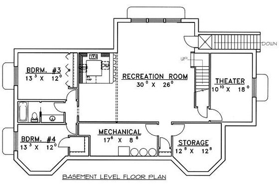 Floor Plan - Lower Floor for Country House Plan #117-522 - 4 bed, 3.5 bath
