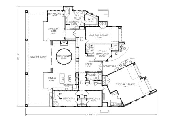 Floor Plan - Main Floor for Adobe / Southwestern House Plan #24-284 - 4 bed, 4 bath