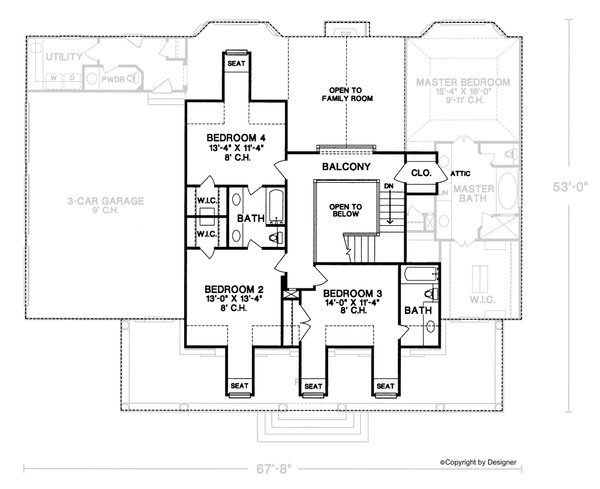 Architectural House Design - Southern Floor Plan - Upper Floor Plan #20-254