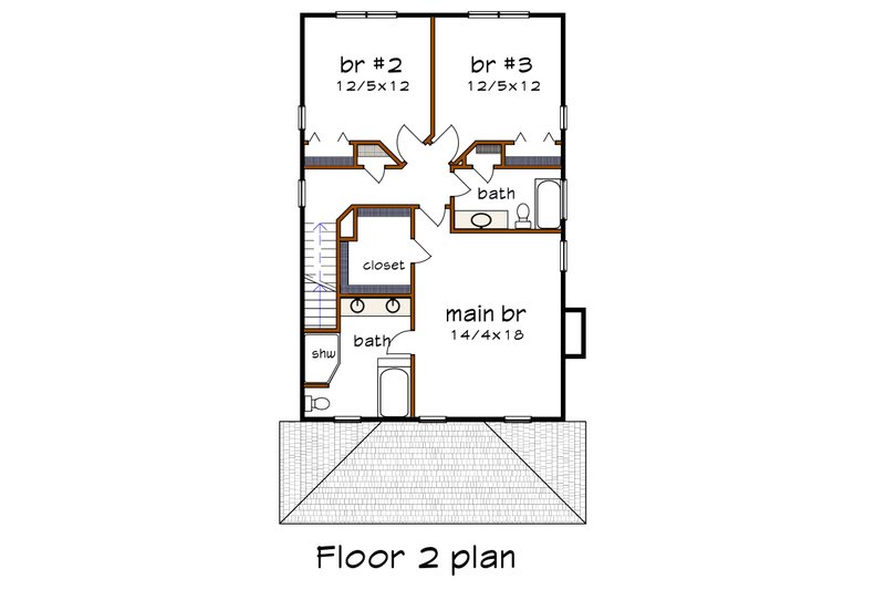 Architectural House Design - Floor Plan - Upper Floor for Craftsman House Plan #79-301 - 3 bed, 2.5 bath