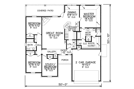 Floor Plan - Main Floor for Traditional House Plan #65-382 - 3 bed, 2 bath
