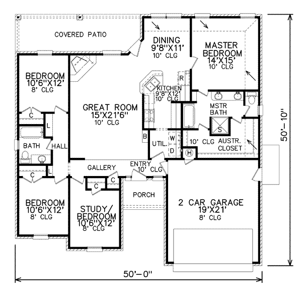 Floor Plan - Main Floor for Traditional House Plan #65-382 - 3 bed, 2 bath