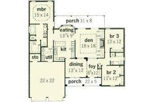 Floor Plan - Main Floor for Traditional House Plan #16-153 - 3 bed, 2 bath