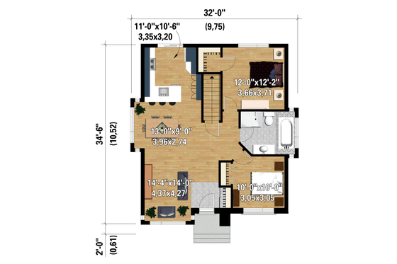 Floor Plan - Main Floor 1 for Contemporary House Plan #25-4292 - 2 bed, 1 bath