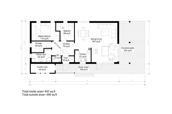 Floor Plan - Main Floor for Modern House Plan #549-18 - 2 bed, 1 bath
