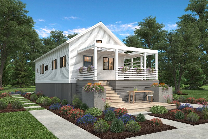 House Blueprint - Exterior - Front Elevation 3 for Cottage House Plan #497-23 - 2 bed, 2 bath