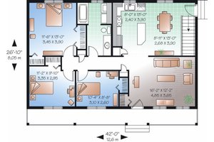 Floor Plan - Main Floor for Ranch House Plan #23-857 - 3 bed, 1 bath