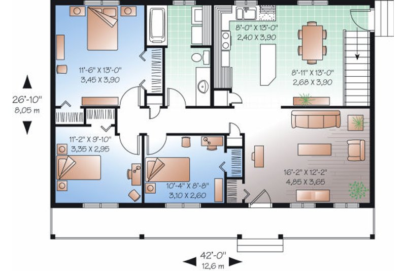 Architectural House Design - Floor Plan - Main Floor for Ranch House Plan #23-857 - 3 bed, 1 bath
