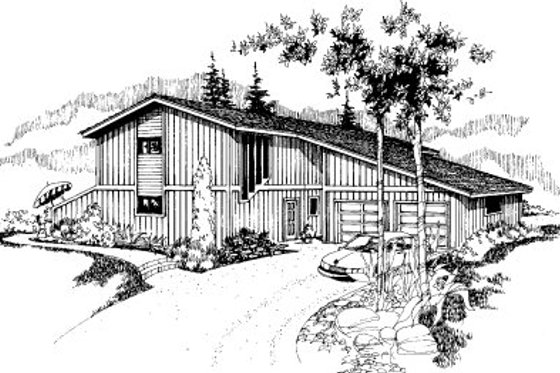 Exterior - Front Elevation for Modern House Plan #303-251 - 2 bed, 1.5 bath