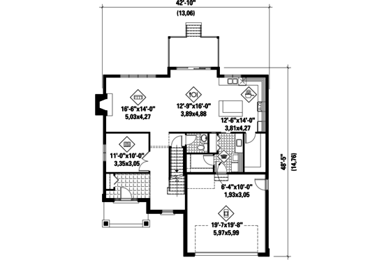 Floor Plan - Main Floor for Contemporary House Plan #25-4343 - 4 bed, 2 bath